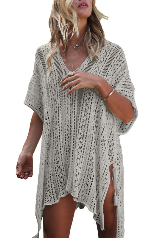 Crochet Knitted Tassel Tie Kimono Beachwear-chiquechics