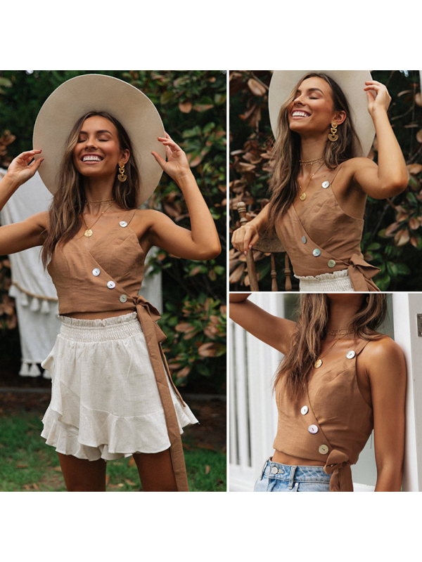 Women's suspender belt, buttons V -neck tube top top-chiquechics