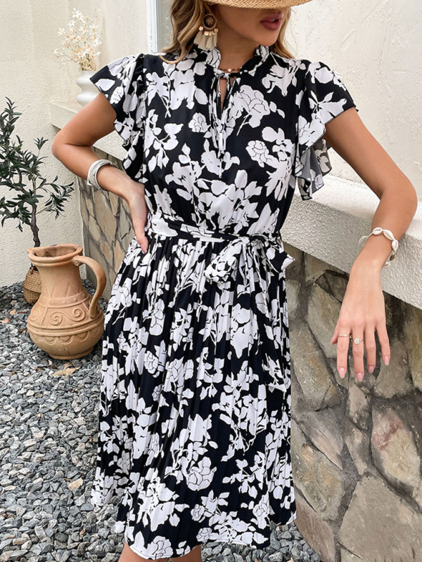 High Waist Midi Dress Printed Black Foreign Trade Dress-chiquechics