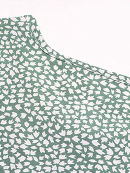 Casual Dress Lace-Up Pleated Green Floral Dress-chiquechics
