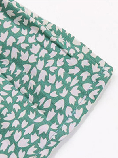 Casual Dress Lace-Up Pleated Green Floral Dress-chiquechics
