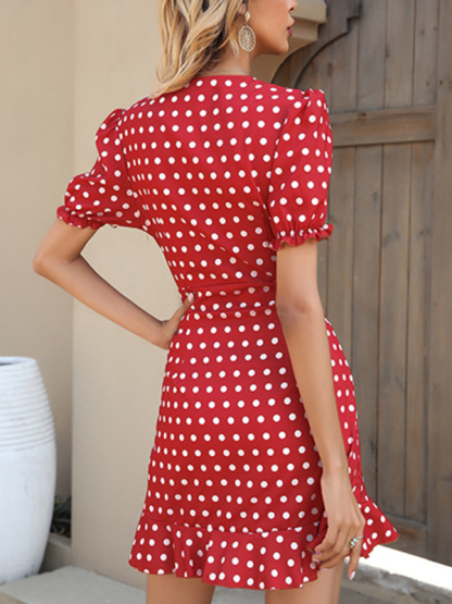 v-neck irregular burgundy french dress-chiquechics