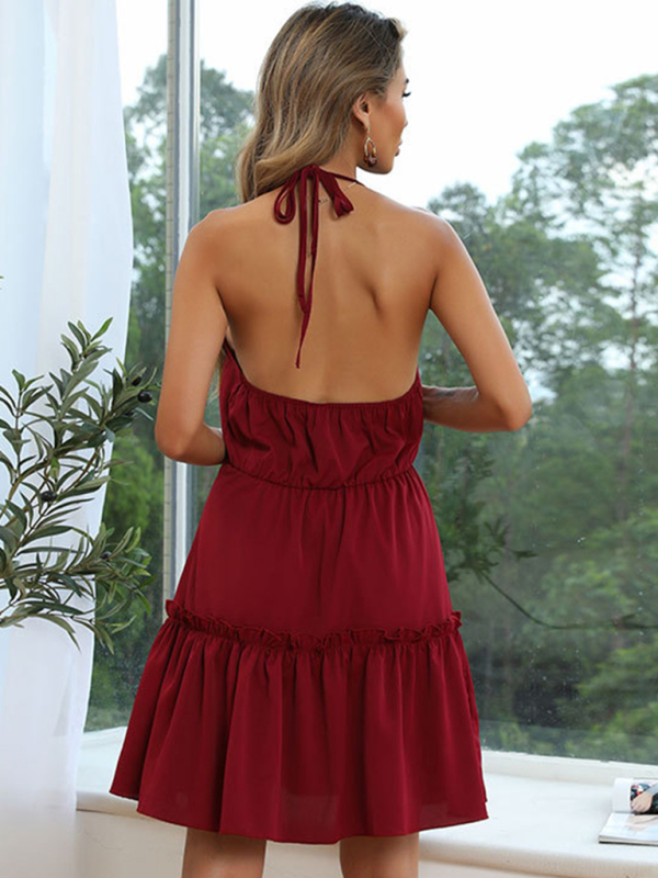 Pleated Dress Sexy Solid Color Strap Dress-chiquechics