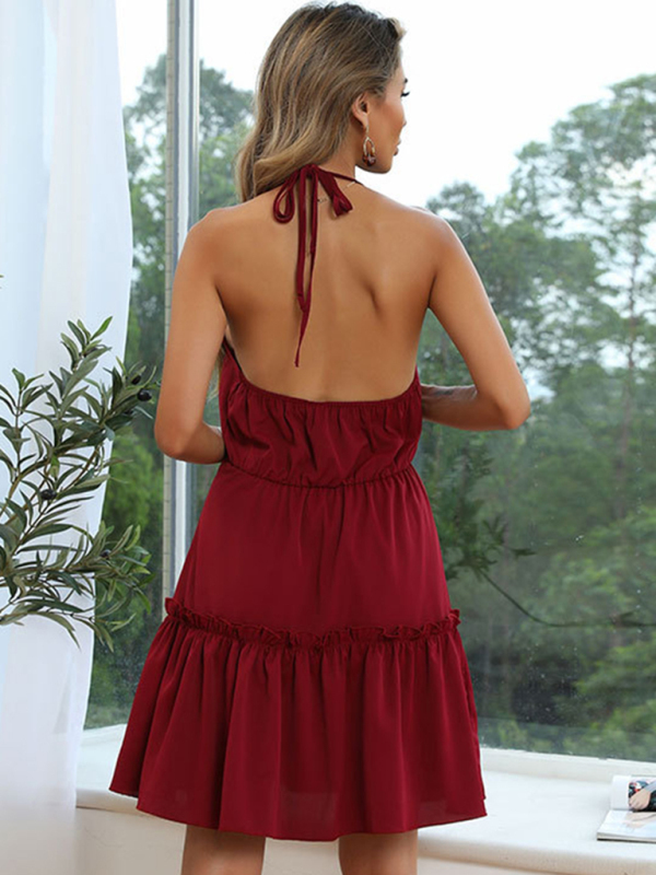 Pleated Dress Sexy Solid Color Strap Dress-chiquechics