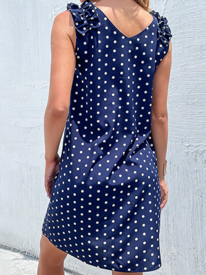 Summer blue polka dot skirt European and American fashion loose dress-chiquechics