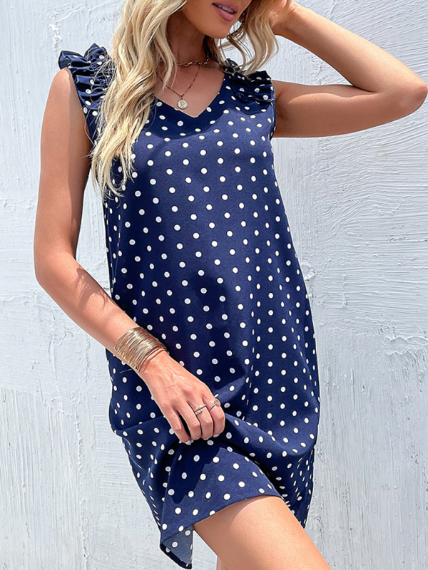 Summer blue polka dot skirt European and American fashion loose dress-chiquechics