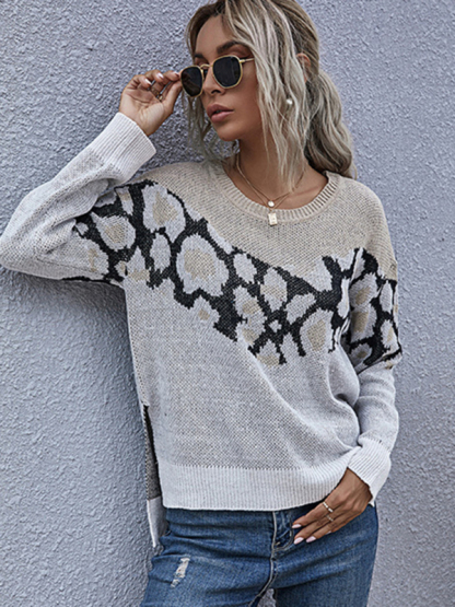 top zebra pattern long sleeve fashion loose sweater women autumn-chiquechics