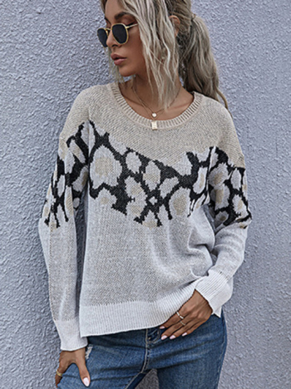 top zebra pattern long sleeve fashion loose sweater women autumn-chiquechics