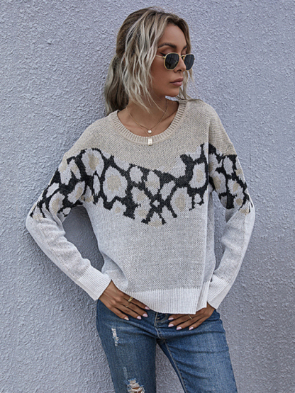 top zebra pattern long sleeve fashion loose sweater women autumn-chiquechics