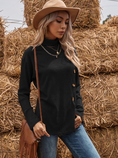 Asymmetric split turtleneck bottoming loose knitted sweater-chiquechics