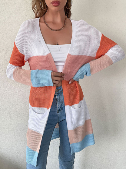 European and American long-sleeved color-blocking sweater jacket-chiquechics