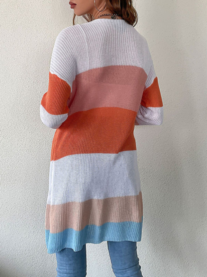 European and American long-sleeved color-blocking sweater jacket-chiquechics
