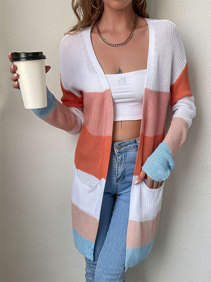 European and American long-sleeved color-blocking sweater jacket-chiquechics