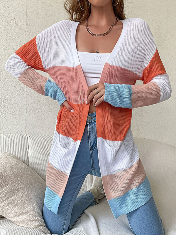 European and American long-sleeved color-blocking sweater jacket-chiquechics