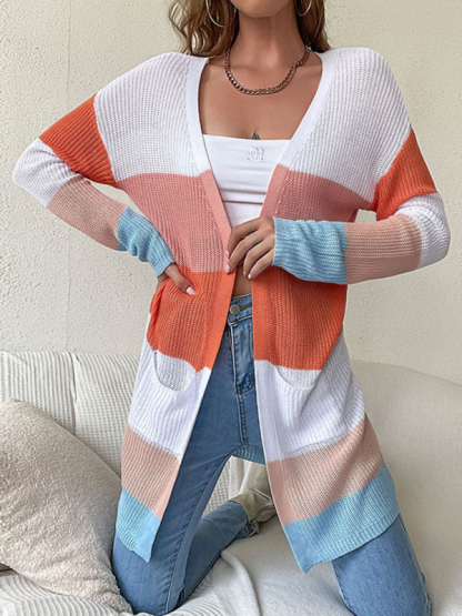 European and American long-sleeved color-blocking sweater jacket-chiquechics