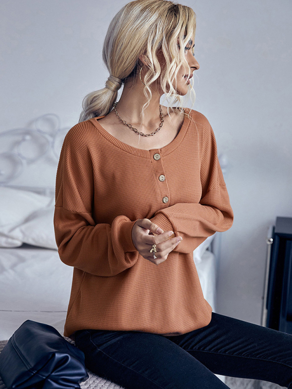 Casual Solid Color Long Sleeve Knit Sweater Thin Section-chiquechics