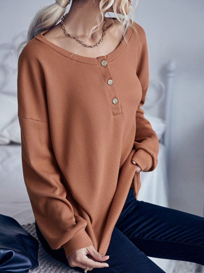Casual Solid Color Long Sleeve Knit Sweater Thin Section-chiquechics