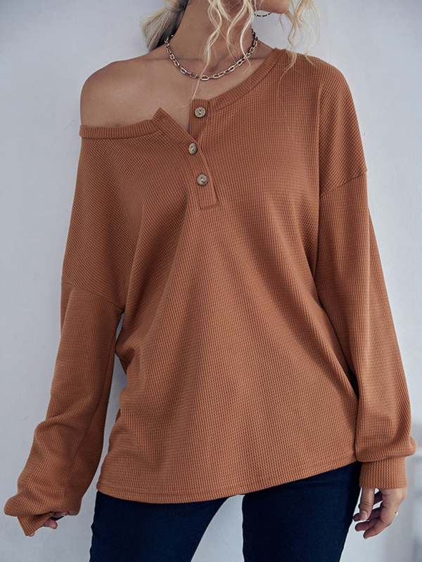 Casual Solid Color Long Sleeve Knit Sweater Thin Section-chiquechics