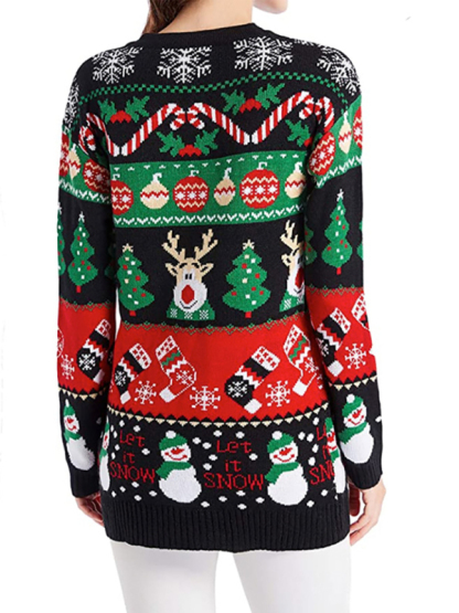 V-Neck Jacquard Christmas Drop-Sleeve Sweater-chiquechics