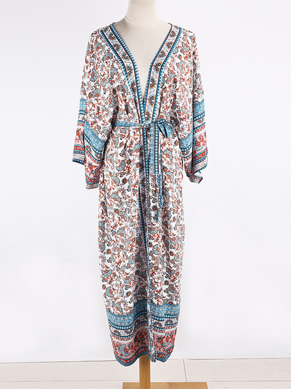 Cotton Printed Cardigan Vacation Casual Beach Overshirt-chiquechics