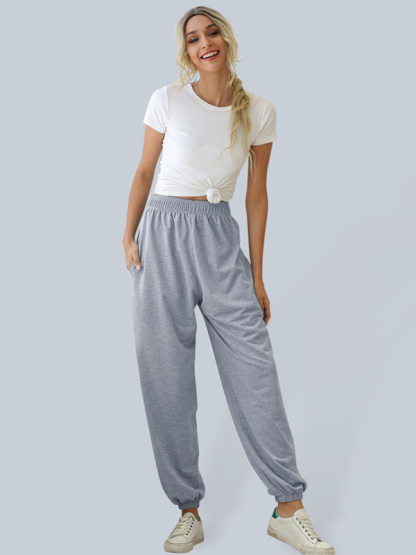 Casual sports basic loose legged pants-chiquechics
