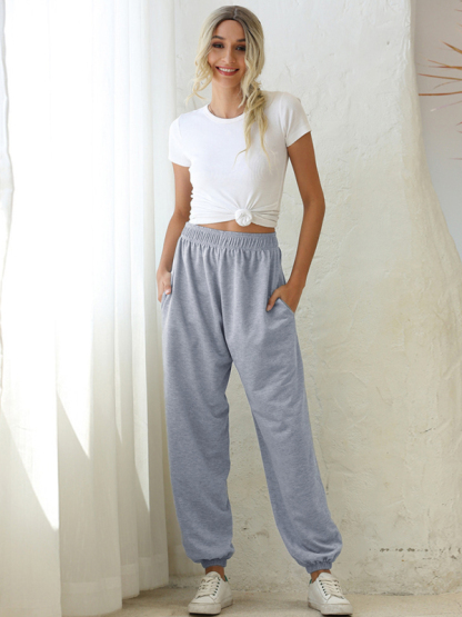 Casual sports basic loose legged pants-chiquechics
