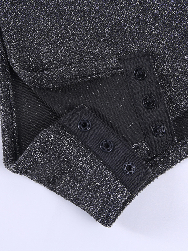 Women's sexy V-neck bright silk slim long-sleeved Bodysuit-chiquechics