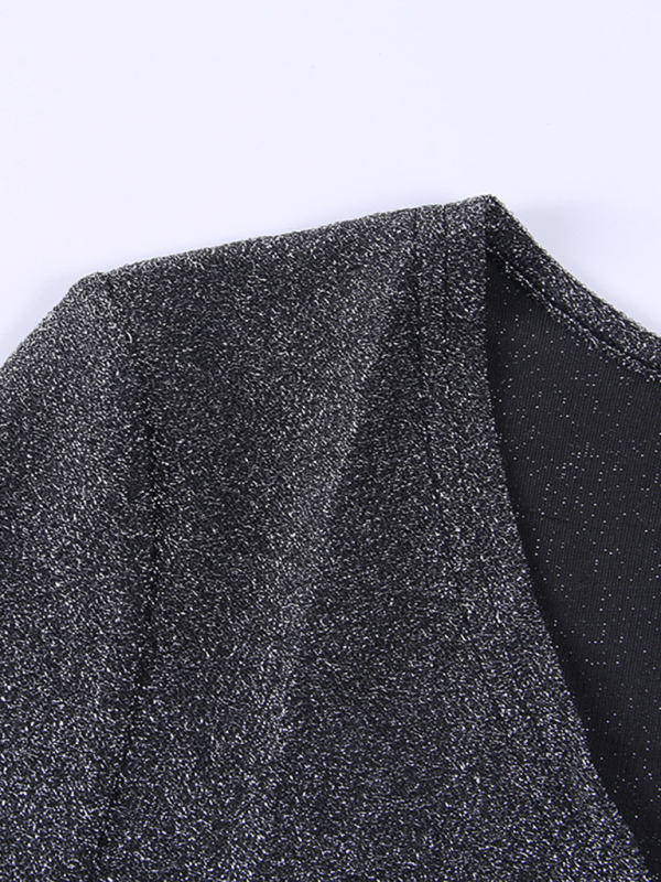 Women's sexy V-neck bright silk slim long-sleeved Bodysuit-chiquechics