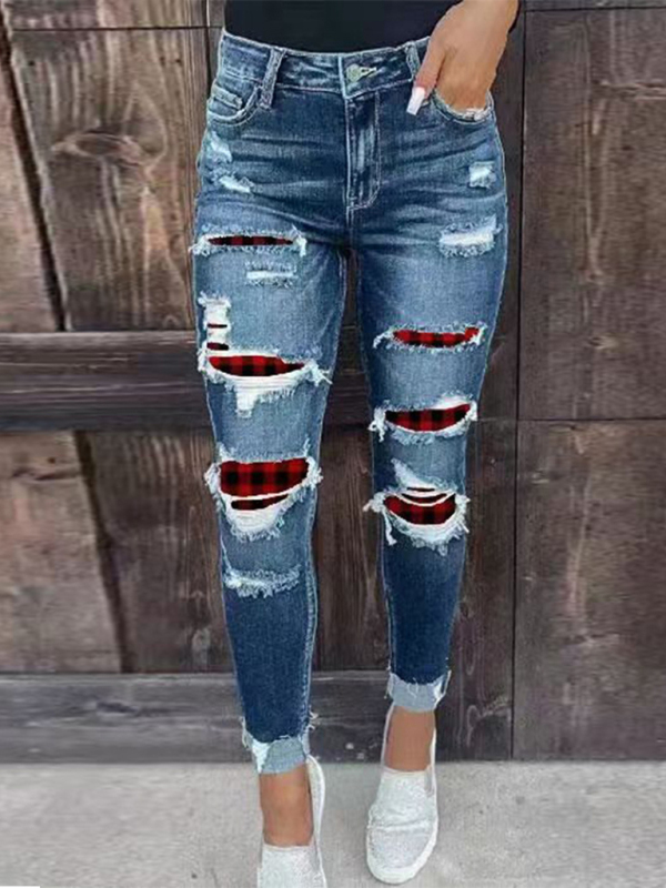 Stretch ripped denim trousers washed skinny feet tight buttocks fashion jeans for women-chiquechics