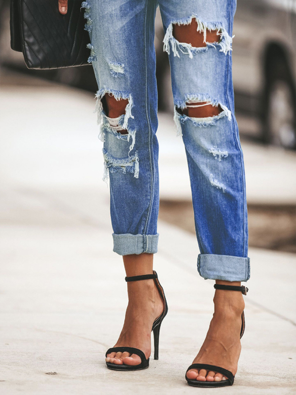 New casual washed ripped straight leg street style jeans-chiquechics