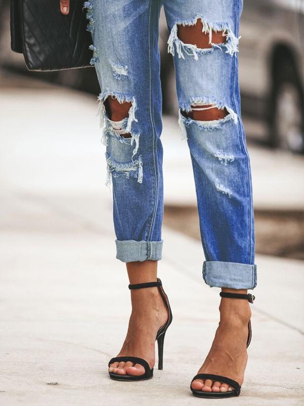 New casual washed ripped straight leg street style jeans-chiquechics