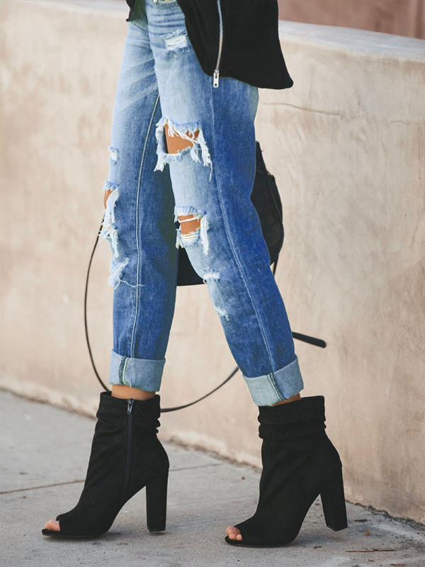 New casual washed ripped straight leg street style jeans-chiquechics
