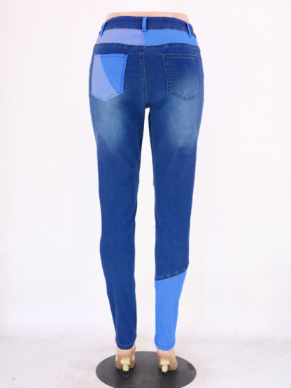 Women's Two-color Stitching Street Wash High Waist Skinny Jeans-chiquechics
