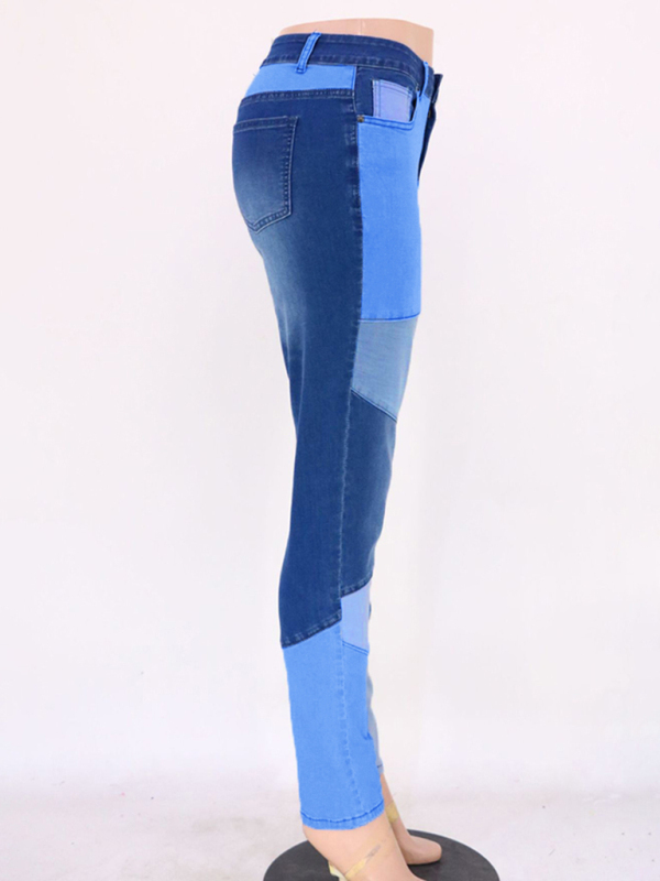 Women's Two-color Stitching Street Wash High Waist Skinny Jeans-chiquechics