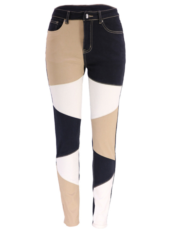 Women's Two-color Stitching Street Wash High Waist Skinny Jeans-chiquechics