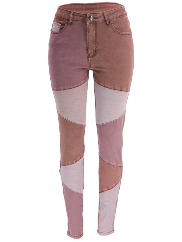 Women's Two-color Stitching Street Wash High Waist Skinny Jeans-chiquechics
