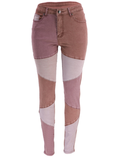 Women's Two-color Stitching Street Wash High Waist Skinny Jeans-chiquechics