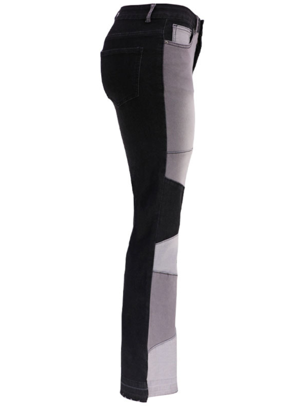 Women's two-color splicing street washed flared jeans-chiquechics