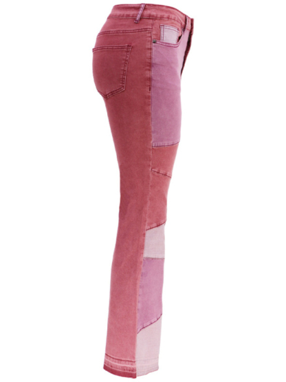 Women's two-color splicing street washed flared jeans-chiquechics