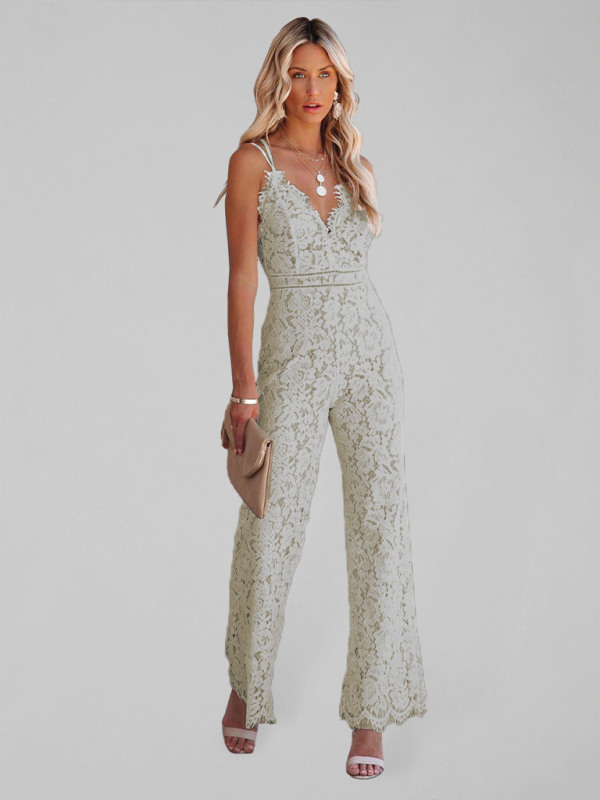 Sexy Temperament Elegant Lace Jumpsuit Mid Waist Casual Pants Smooth Lining-chiquechics