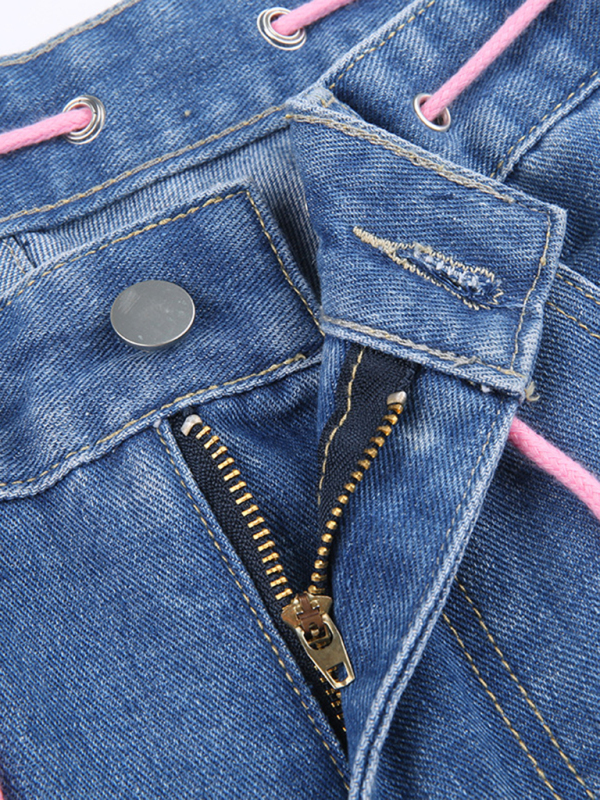 Women's Contrasting Color Heart Graffiti Print Loose Jeans-chiquechics