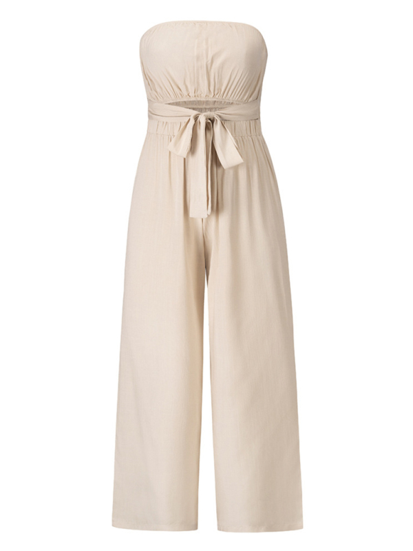 Sexy backless slim jumpsuit European and American straight trouser suit-chiquechics