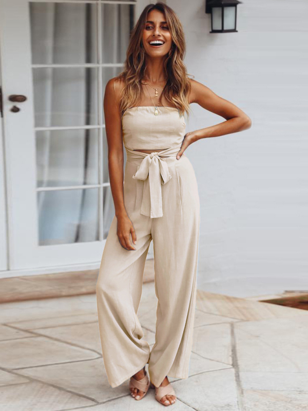 Sexy backless slim jumpsuit European and American straight trouser suit-chiquechics