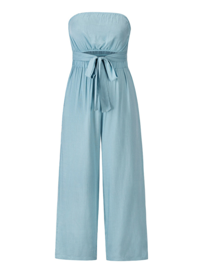 Sexy backless slim jumpsuit European and American straight trouser suit-chiquechics