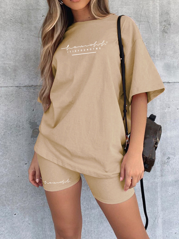 New letter printing fashion loose thin T-shirt casual sports two-piece suit-chiquechics