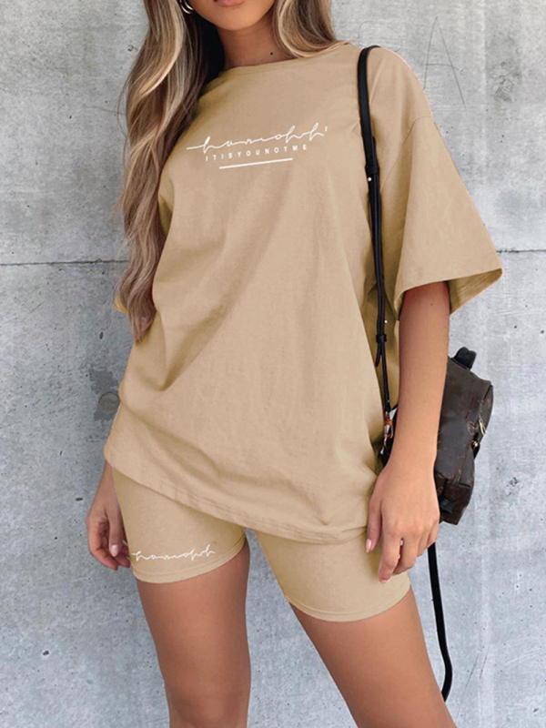 New letter printing fashion loose thin T-shirt casual sports two-piece suit-chiquechics