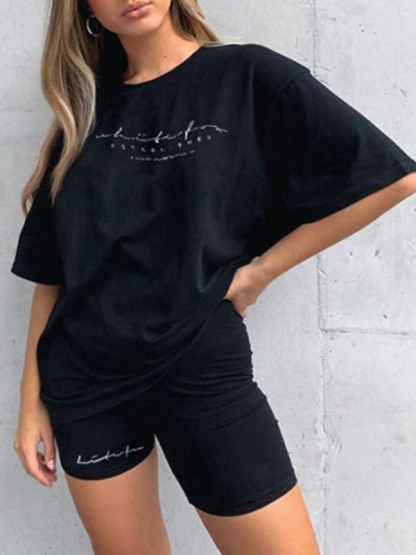 New letter printing fashion loose thin T-shirt casual sports two-piece suit-chiquechics