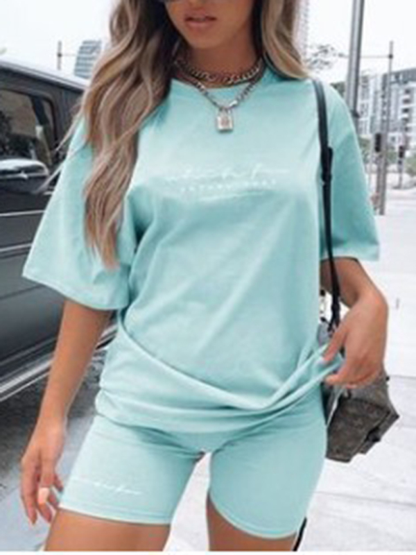 New letter printing fashion loose thin T-shirt casual sports two-piece suit-chiquechics