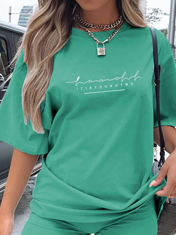 New letter printing fashion loose thin T-shirt casual sports two-piece suit-chiquechics