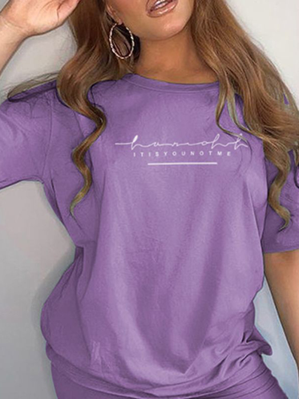 New letter printing fashion loose thin T-shirt casual sports two-piece suit-chiquechics